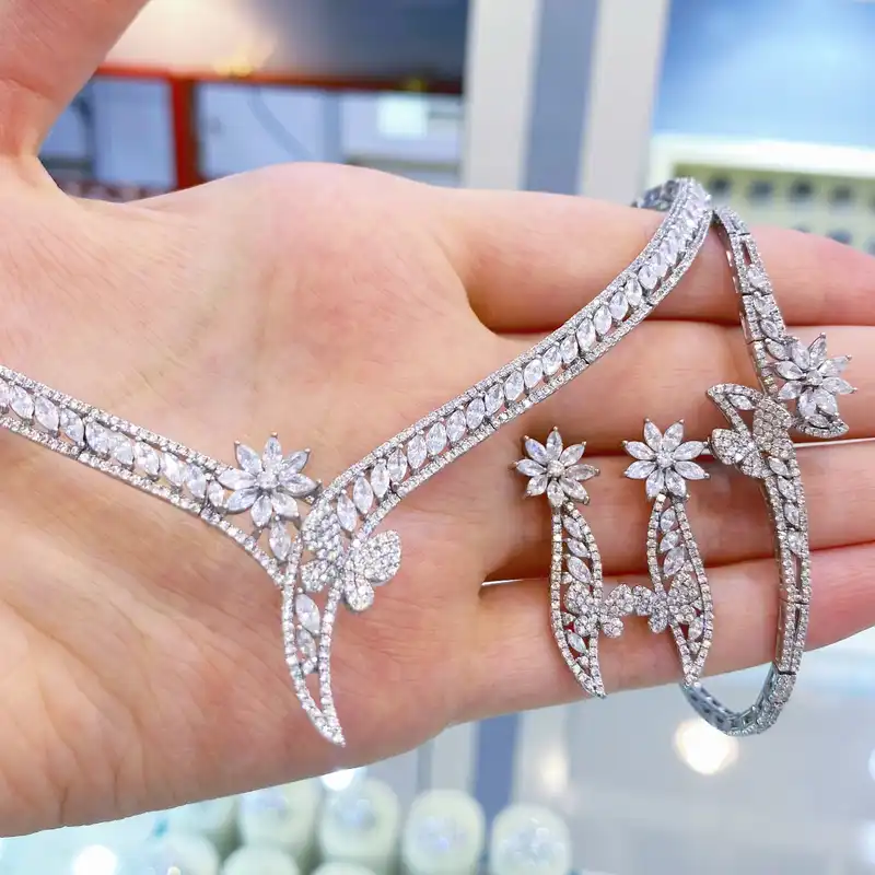 نیم ست نقره زنانه مدل دستساز جواهر روکش رادیوم 545