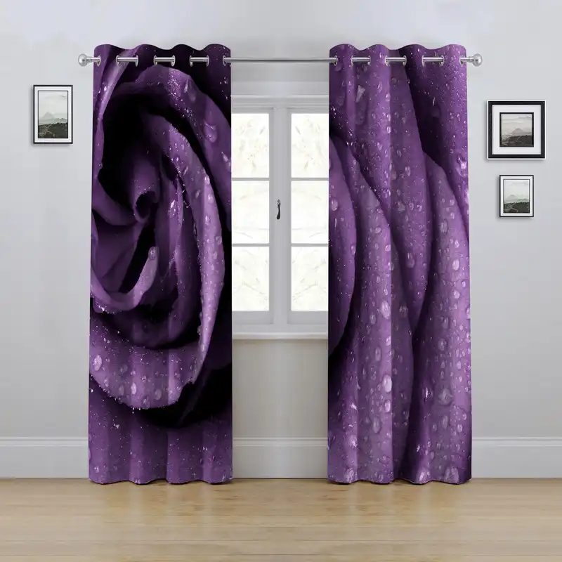 پرده مدل پانچی طرح گل رز سایز 280x145 سانتی متر