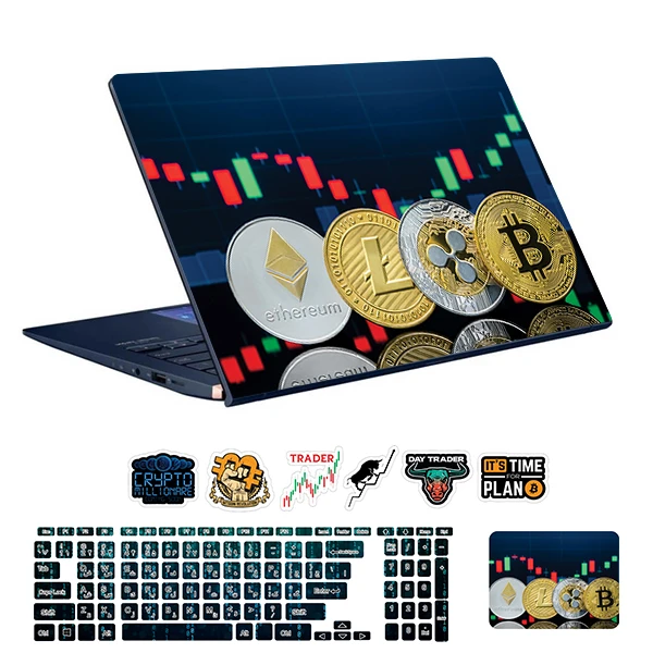 استیکر لپ تاپ توییجین و موییجین طرح Bitcoin کد 33 مناسب برای لپ تاپ 15.6 اینچ به همراه برچسب حروف فارسی کیبورد