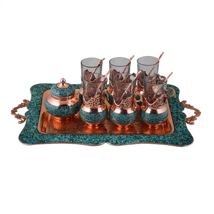 سرویس چای خوری 8 پارچه فیروزه کوبی مدل F018