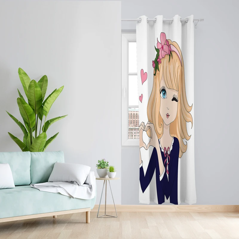 پرده طرح کودک دخترانه مدل مخمل پانچی کد L22Z سایز 140x200 سانتی متر