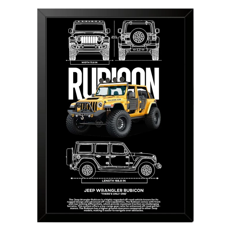 تابلو بکلیت طرح ماشین و خودرو جیپ JEEP WRANGLER RUBICON مدل b-po1562 فریم مشکی
