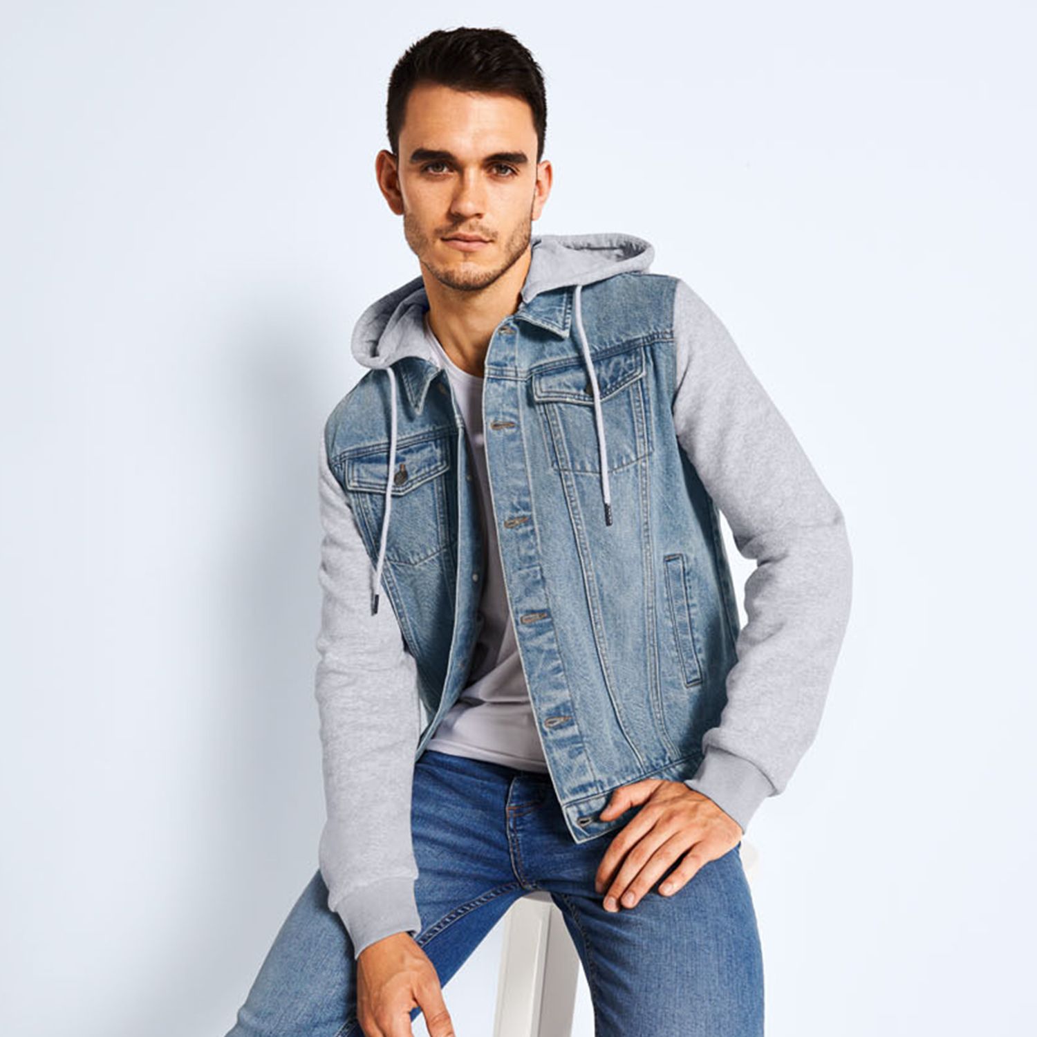 کت مردانه لیورجی مدل جین کلاه دار کد J2023LB - - 2