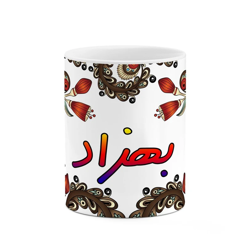 ماگ کاکتی مدل اسم بهزاد طرح سنتی گل و بته کد mgh44235