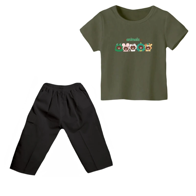ست تی شرت و شلوارک دخترانه مدل حیوانات بامزه کد 4 رنگ سبز