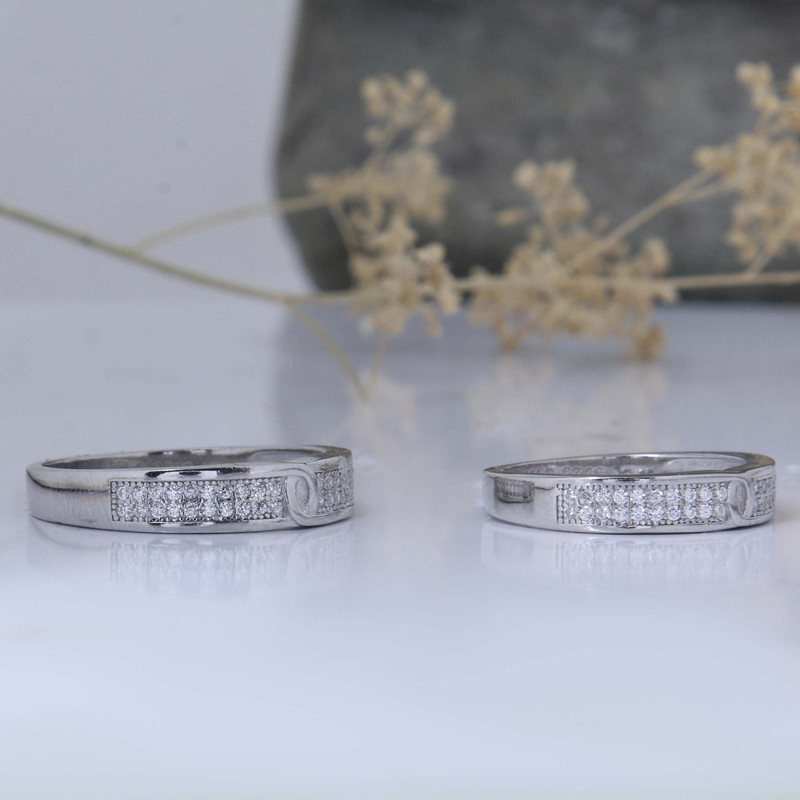 ست انگشتر نقره زنانه و مردانه مدل مخراج برلیان بدون ریزش آبکاری رادیوم کد AWR-1949