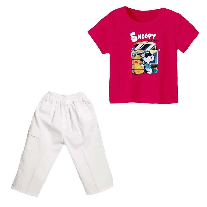 ست تی شرت و شلوارک دخترانه مدل اسنوپی کد ۵۰