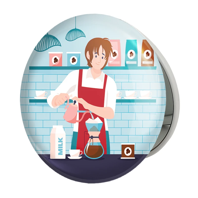 آینه جیبی خندالو طرح باریستا کافه چی مدل تاشو کد 28134 