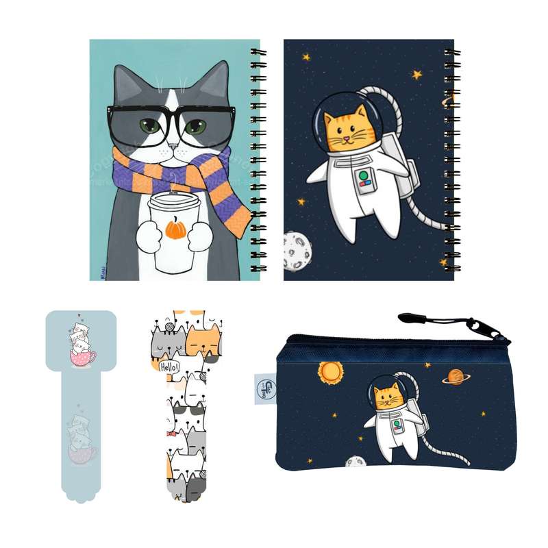 بسته لوازم تحریر مدل گربه فانتزی bs540 مجموعه 5 عددی