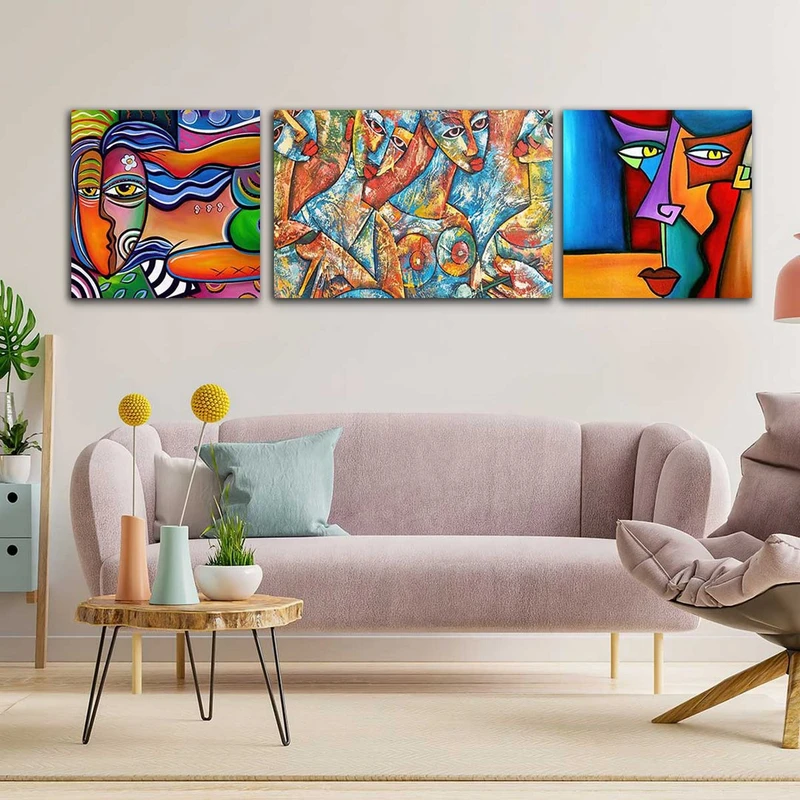 تابلو شاسی بکلیت طرح نقاشی کوبیسم مدل SH-787 مجموعه 3 عددی