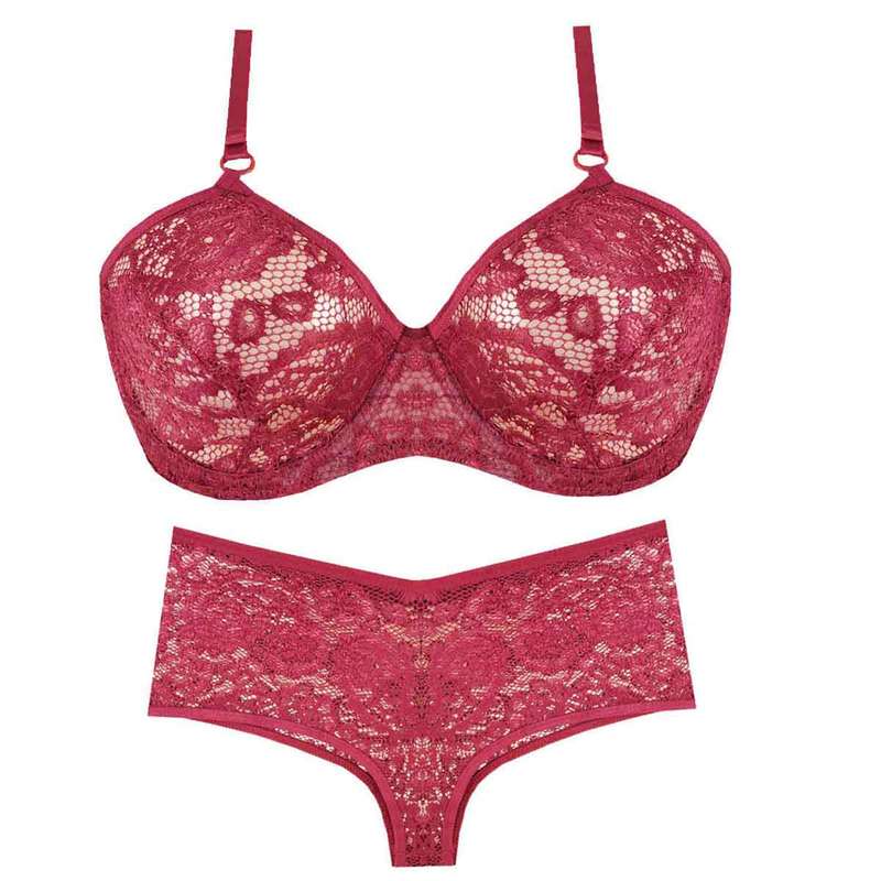 ست شورت و سوتین زنانه مدل گیپور جنیفری OOid-mn-36ZE رنگ زرشکی