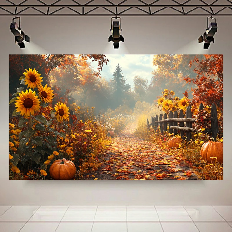 پوستر طرح مخمل مدل طبیعت پائیز و گلهای آفتابگردان کد PD20249