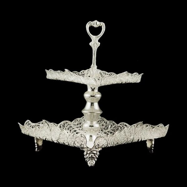 شرینی خوری ملیله کاری دو طبقه گرد کد 1490