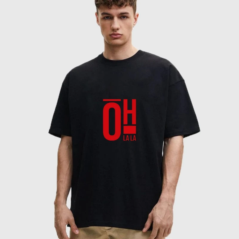 تی شرت مردانه پنبه دورو مدل متن OH LALA