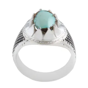 انگشتر نقره مردانه بازرگانی میلادی مدل سنگ فیروزه طبیعی نیشابور رکاب دست ساز کد AM_1629