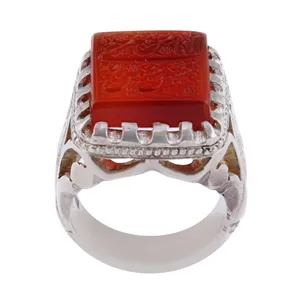 انگشتر نقره مردانه بازرگانی میلادی مدل عقیق یمنی حکاکی رکاب دست ساز کد AM_2603