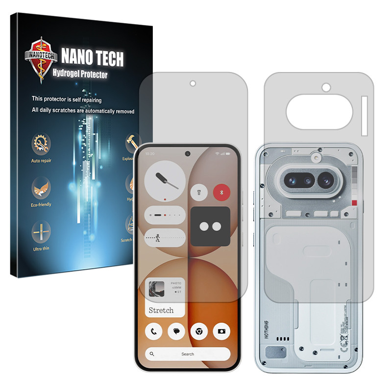 محافظ صفحه نمایش شفاف نانوتک مدل هیدروژلی مناسب برای گوشی موبایل ناتینگ Phone (4a) به همراه محافظ پشت گوشی