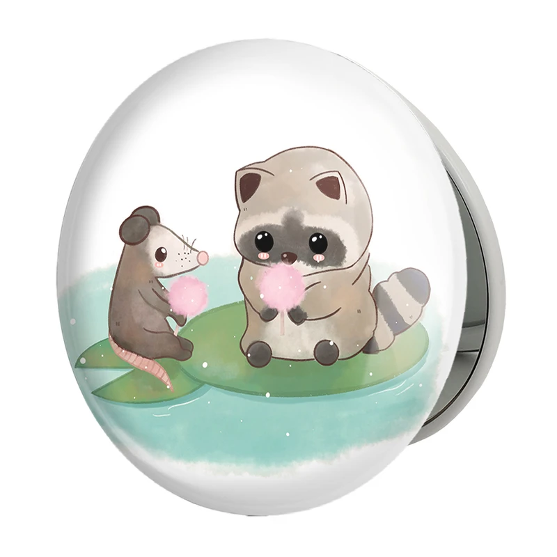 آینه جیبی خندالو طرح راکون و موش کور حیوانات بامزه مدل تاشو کد 21064 