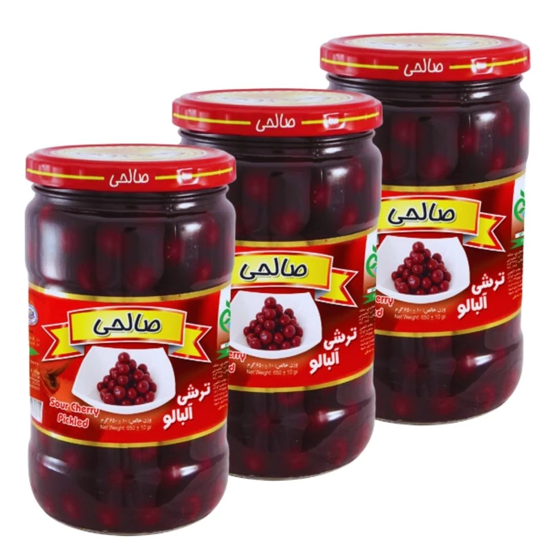 ترشی آلبالو پاستوریزه ممتاز صالحی - 650 گرم مجموعه 3 عددی