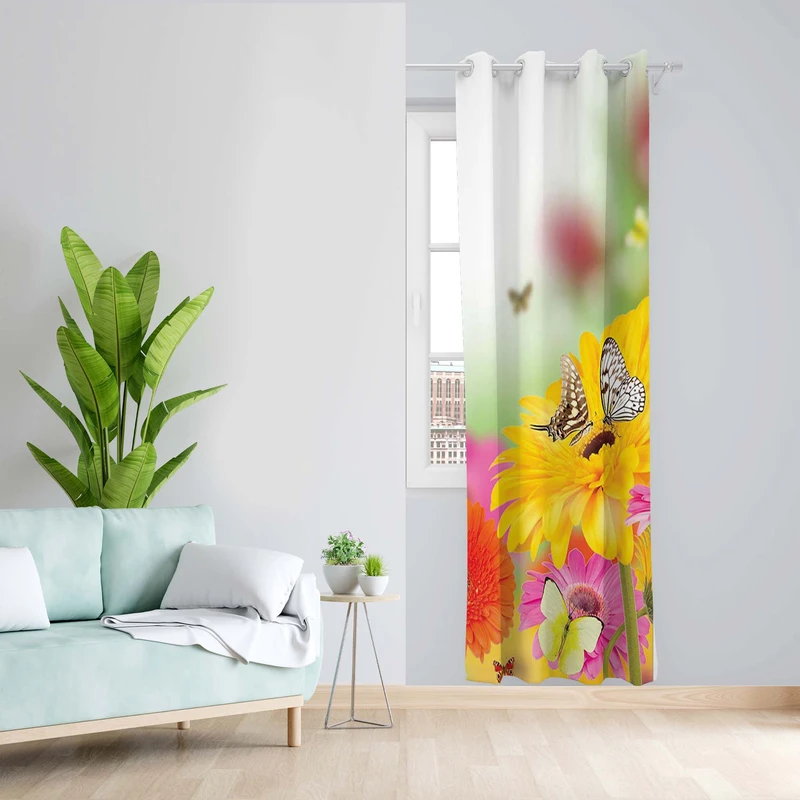 پرده طرح گل و پروانه مدل مخمل پانچی کد 1476 z سایز 140x200 سانتی متر