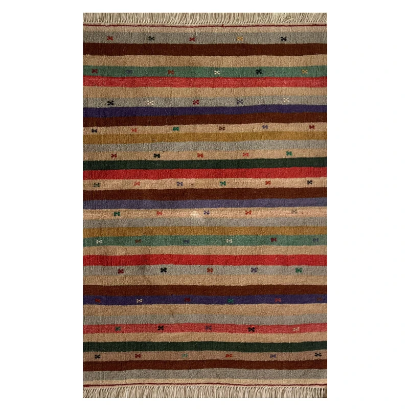 گلیم دستبافت کناره یک متر مدل قشقایی کد NKP.RJ92 زمینه قرمز