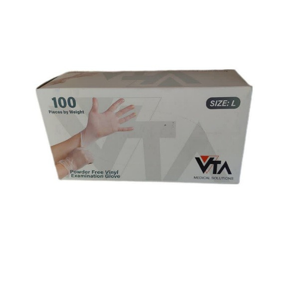 دستکش وینیل غیر پودری وی تی ای مدل 0VL سایز بزرگ (L) بسته 100 عددی