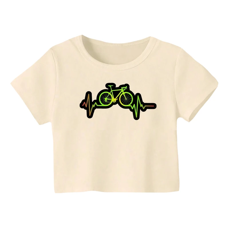 کراپ‌ تی‌شرت آستین کوتاه زنانه مدل دوچرخه کد 6