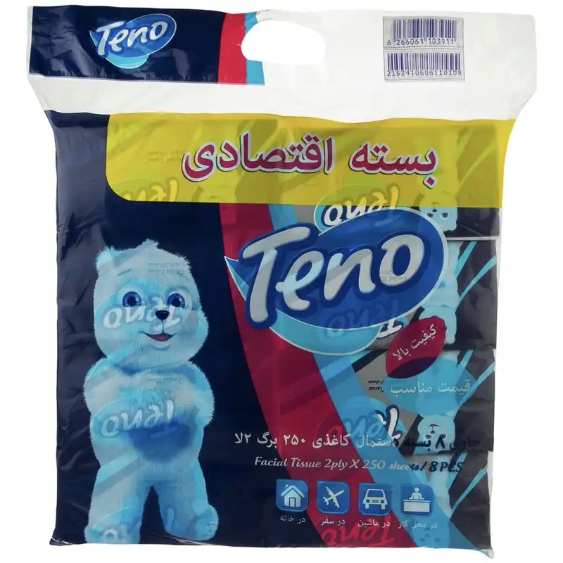 دستمال توالت و دستمال کاغذی 250 برگ تنو مدل soft 77 مجموعه 11 عددی