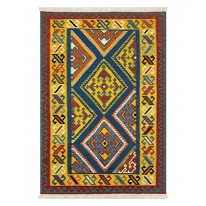   گلیم دستبافت یک و نیم متری طرح قشقایی مدل الوان  کد 15124