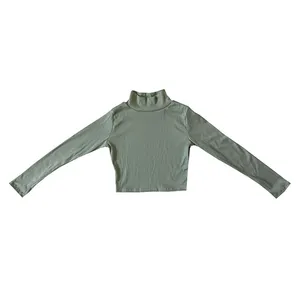 کراپ‌تاپ آستین بلند زنانه مدل یقه ایستاده رنگ سبز