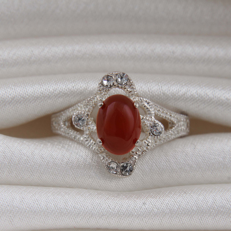 انگشتر نقره زنانه بازرگانی میلادی مدل سنگ عقیق نگین برلیان بدون ریزش کد AW_671