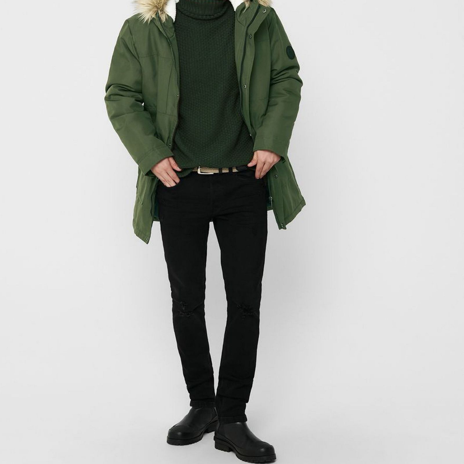 کاپشن مردانه اونلی اند سانز مدل LONG PARKA 002 -  - 6