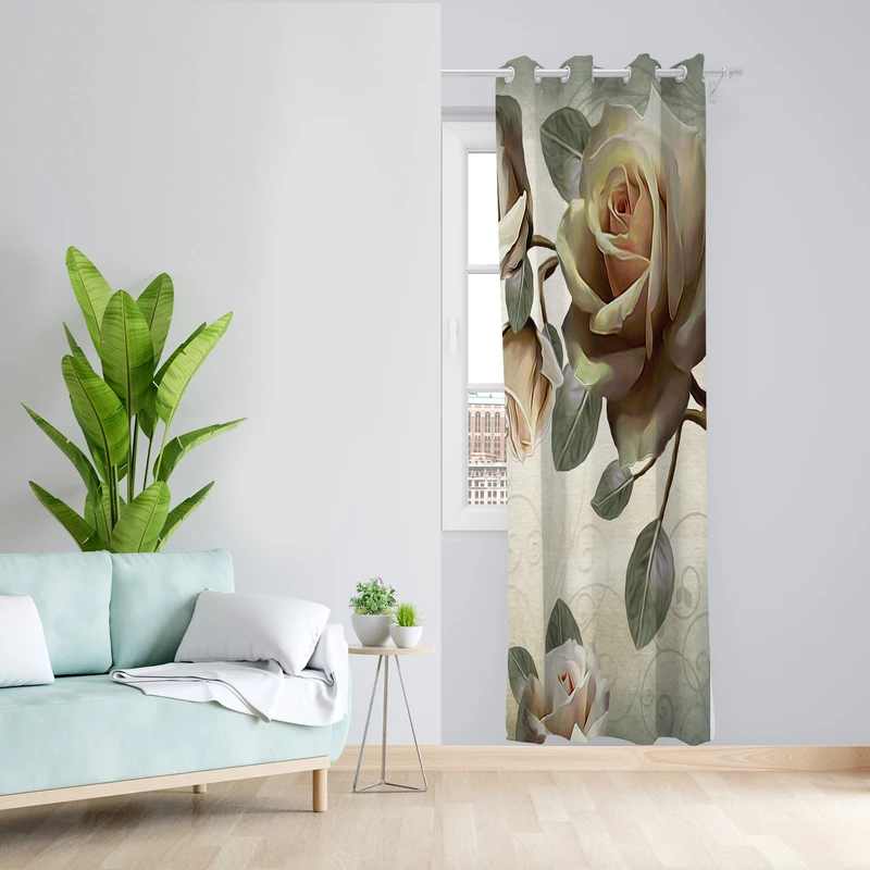 پرده طرح گل رز مدل مخمل پانچی کد L 1395R Z سایز 140x200 سانتی متر