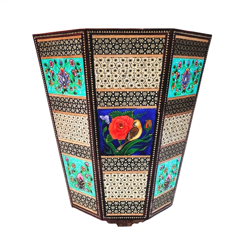 سطل خاتم کاری مدل نقاشی گل و مرغ کد AHG1016