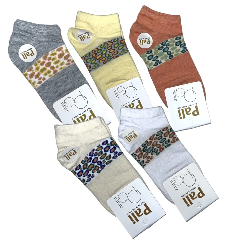 جوراب ساق کوتاه زنانه پالی مدل پلنگی بسته 5 عددی