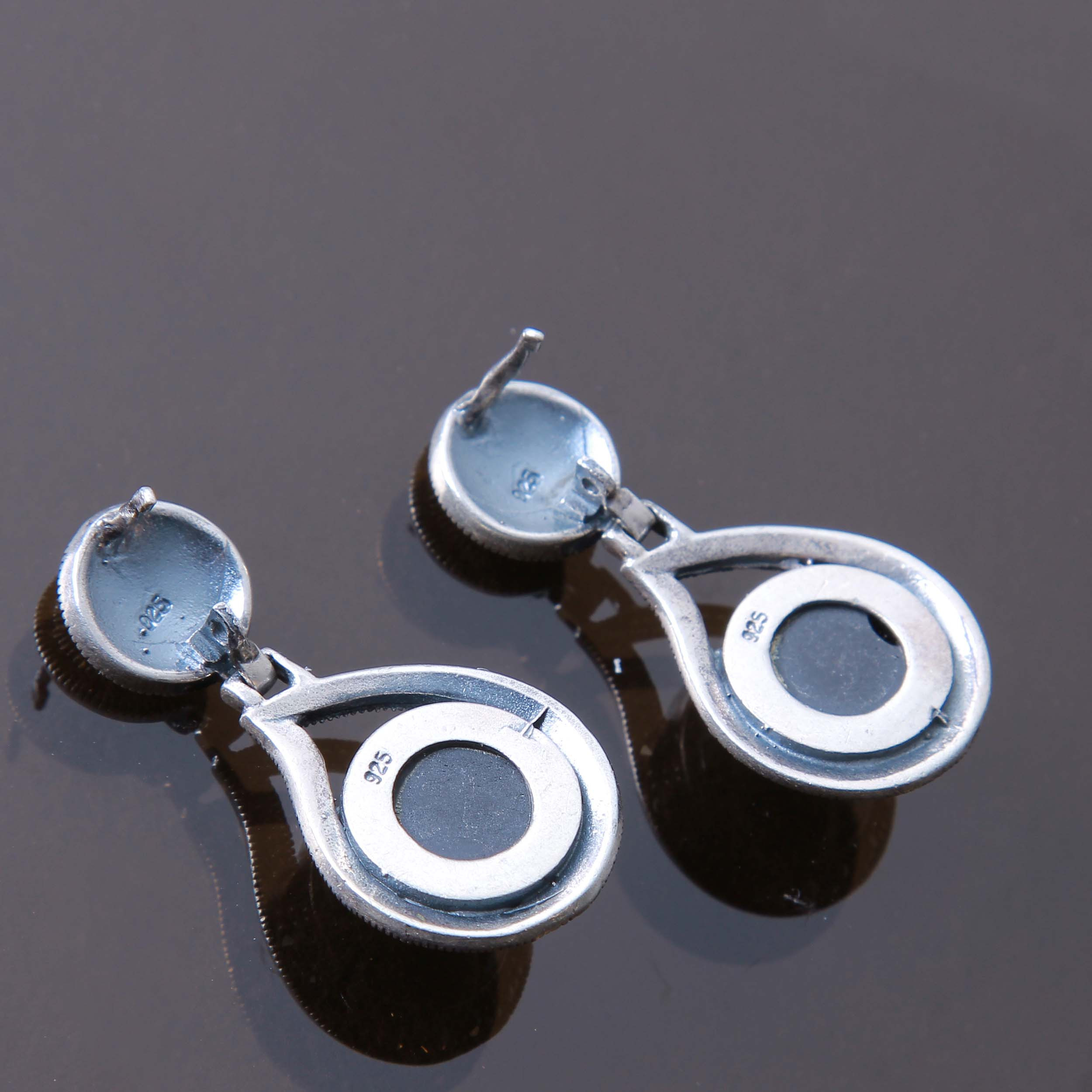 گوشواره نقره زنانه بازرگانی میلادی مدل فانتزی سنگ حدید فول نگین بدون ریزش ابکاری رادیوم کد GZN_201