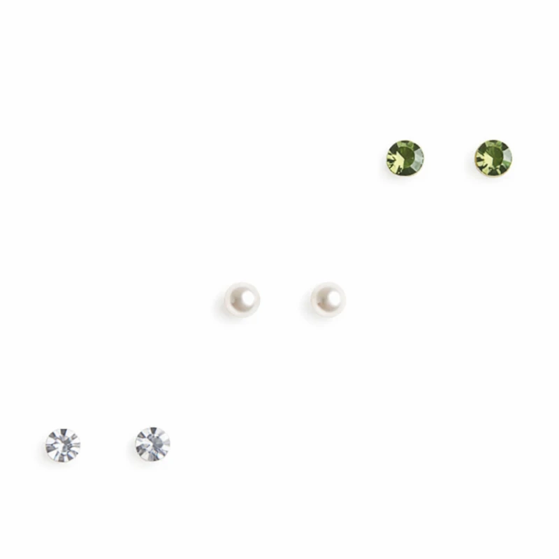 گوشواره میخی زنانه مدل نگین دار مجموعه سه عددی