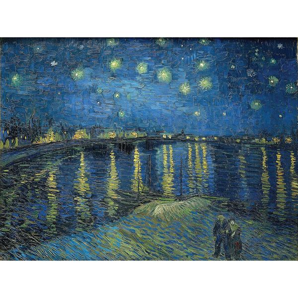 تابلو نقاشی رنگ روغن طرح شب پرستاره بر فراز رودخانه رونی ونگوگ کد 6080