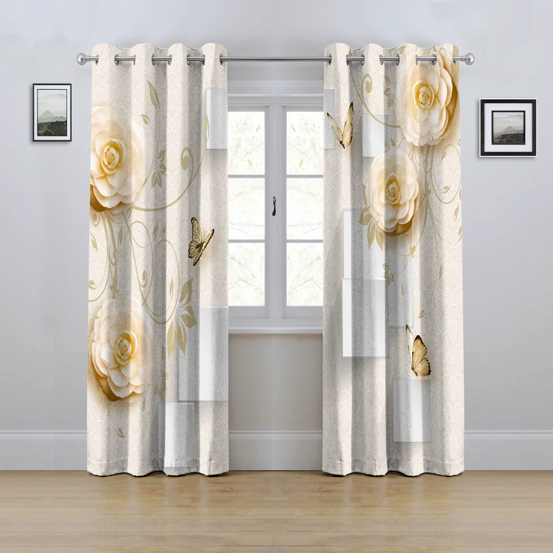 پرده مدل پانچی طرح گل سایز 280x145 سانتی متر