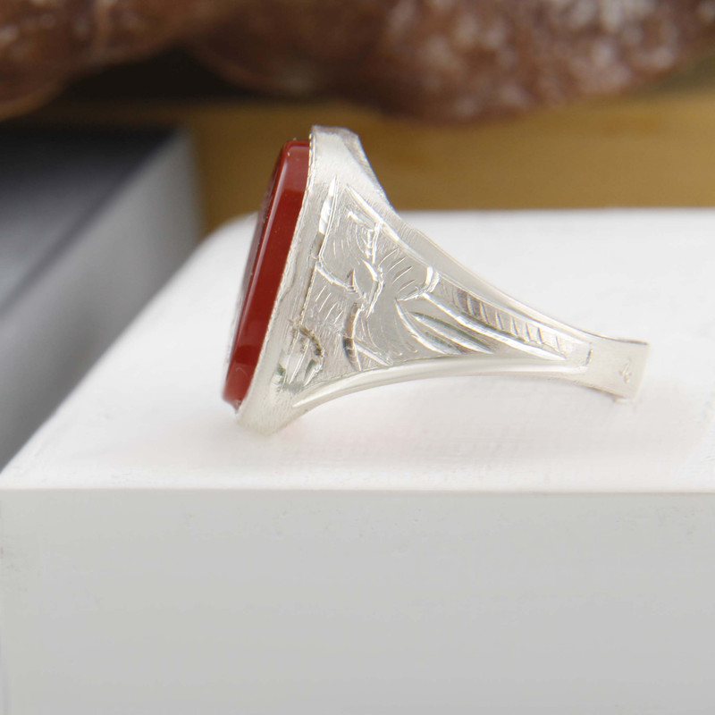 انگشتر نقره مردانه بازرگانی میلادی مدل رکاب سیلندری عقیق کد AM_4327