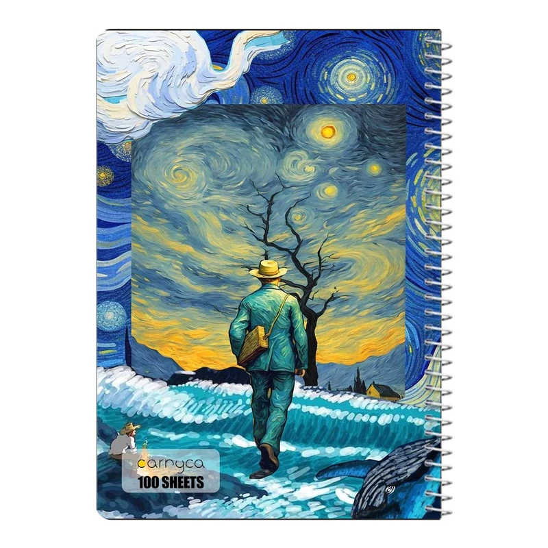 دفتر مشق 100 برگ سیمی کارنیکا طرح شب پرستاره فانتزی ون گوگ Fantasy Starry Night Van Gogh کد 72892