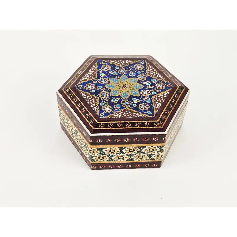 جا کارتی خاتم کاری مدل شش ضلعی نقاشی