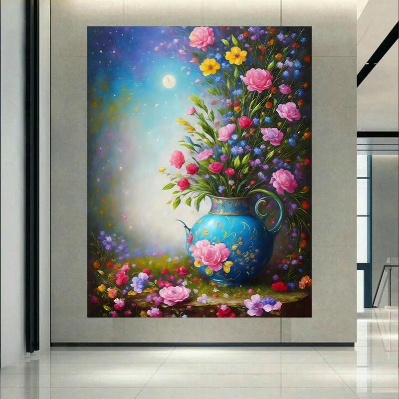 پوستر طرح مخمل گلدان مدل گل های رنگارنگ کد PD1920