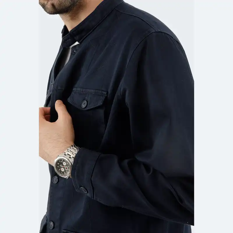 کت مردانه پاتن جامه مدل کتان 4112210202195539 سرمه ای