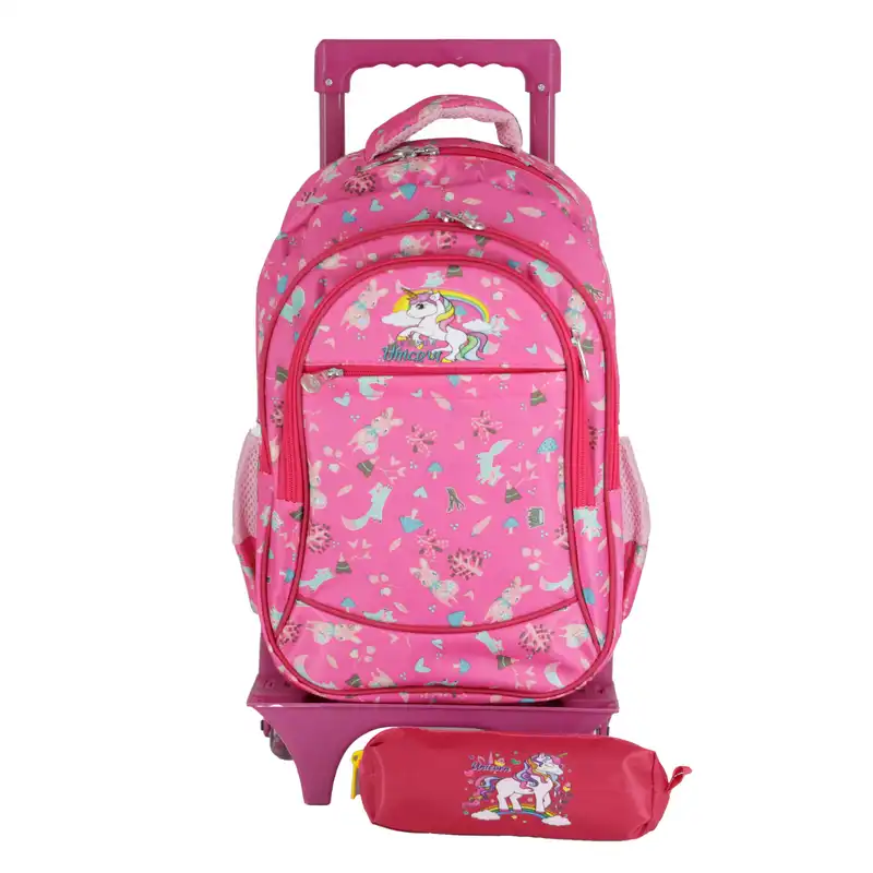 کوله پشتی چرخ دار طرح یونیکورن کد 70 به همراه جامدادی