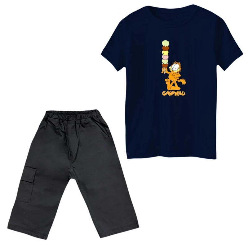 ست تی‌شرت و شلوارک پسرانه مدل گارفیلد و بستنی