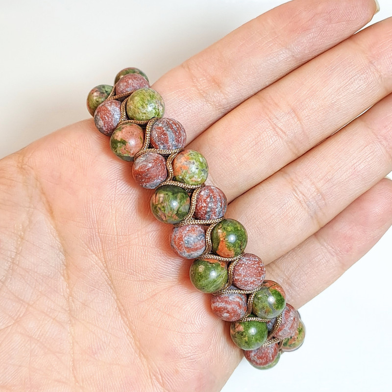 دستبند مدل زمین بافت سنگ اوناکیت و جاسپر