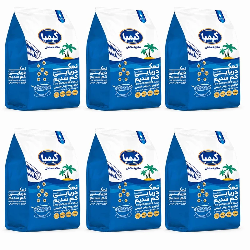 نمک کم سدیم دریایی حاوی پتاسیم و کلسیم - 500 گرم مجموعه 6 عددی