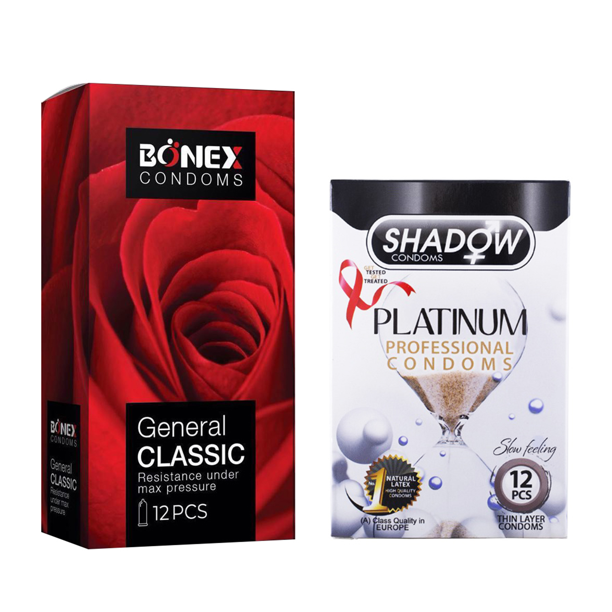 کاندوم بونکس مدل General Classic بسته 12 عددی به همراه کاندوم شادو مدل Platinum بسته 12 عددی