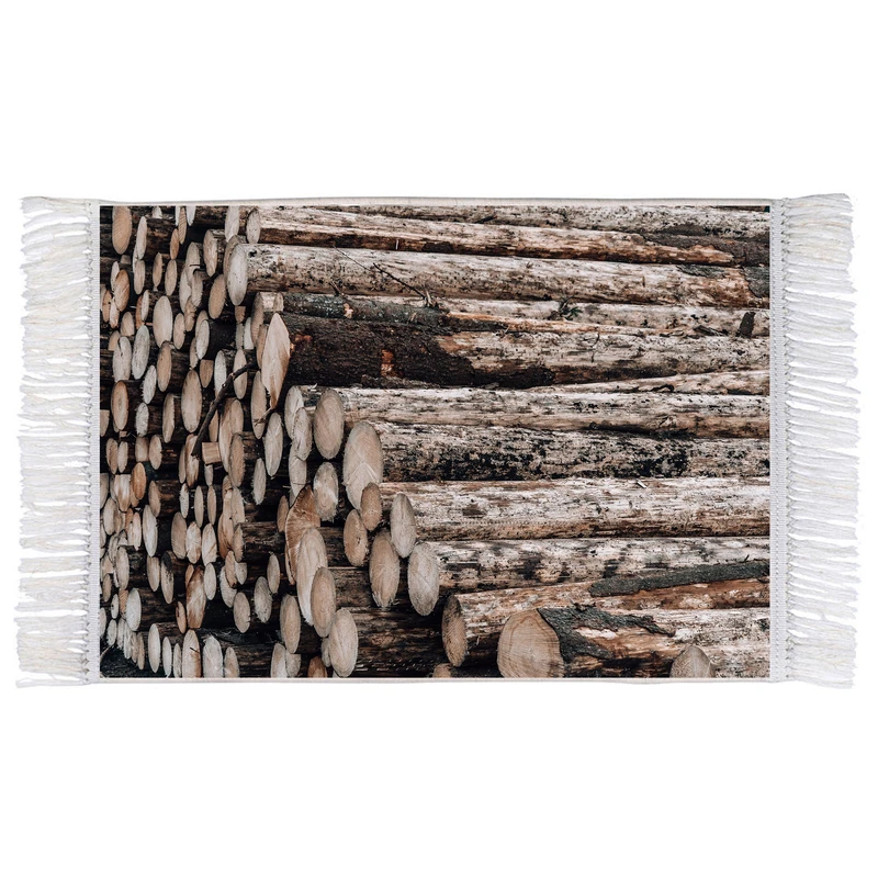 فرش ماشینی دیوارکوب اطلس آبی طرح تنه درخت بریده شده مدل T1946 